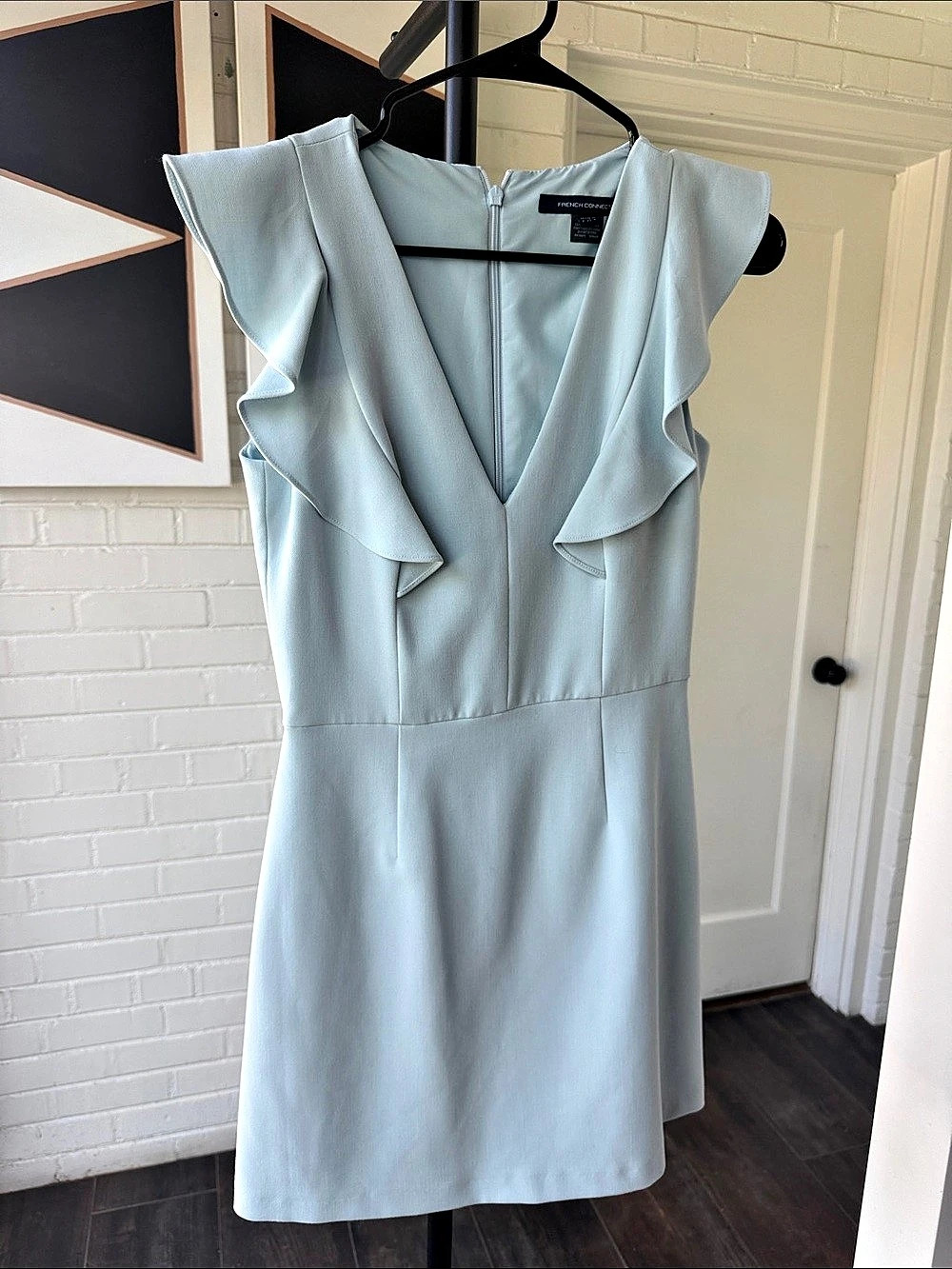 French Connection Cameron Dress Ruffle Mini Blue Small